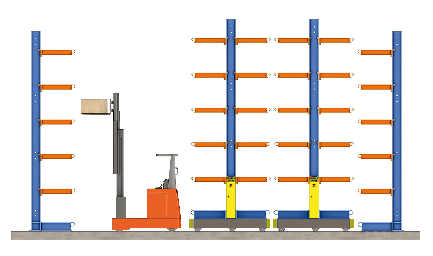 Cantilever racks on mobile bases