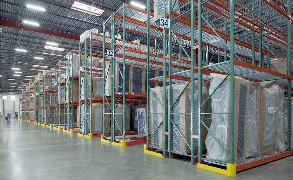 Warehouse with highly-productive narrow aisle storage for Rana Furniture