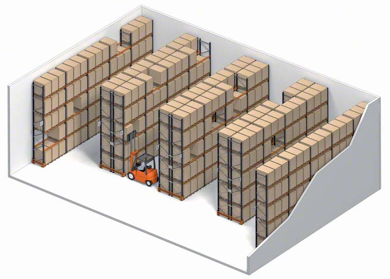 Pallet rack system with direct access to pallets.