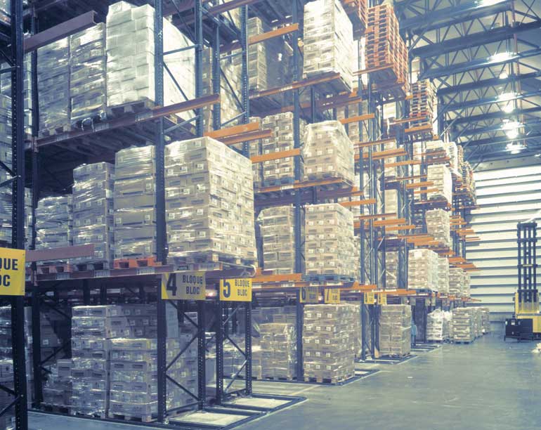 Rack-supported cold chamber with free-moving forklifts