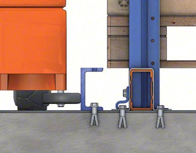 The pallets sit on rails placed on the ground or on beams. A “U” shaped rail attached to the floor acts as the guide.