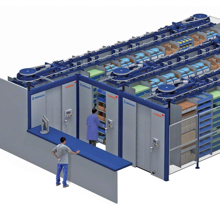 Storage system with horizontal carousel.