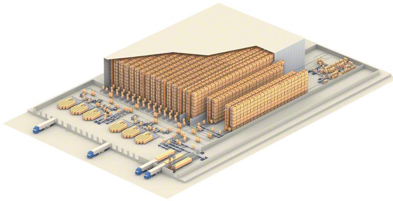Example of a central warehouse for logistics operations
