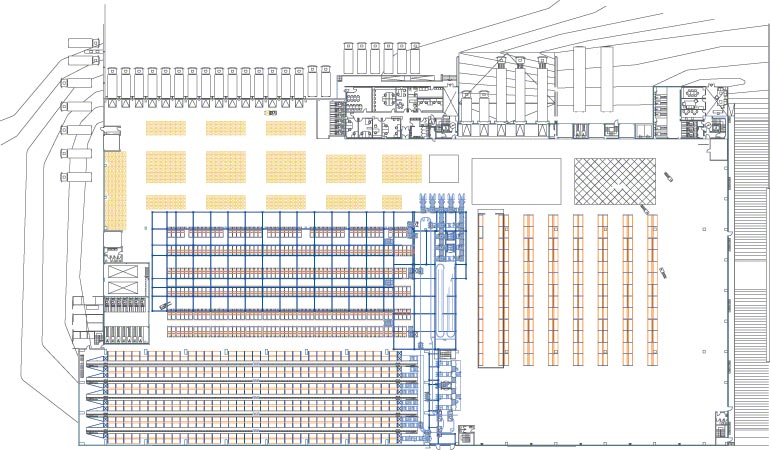 Sketch of the different sections in a central warehouse.