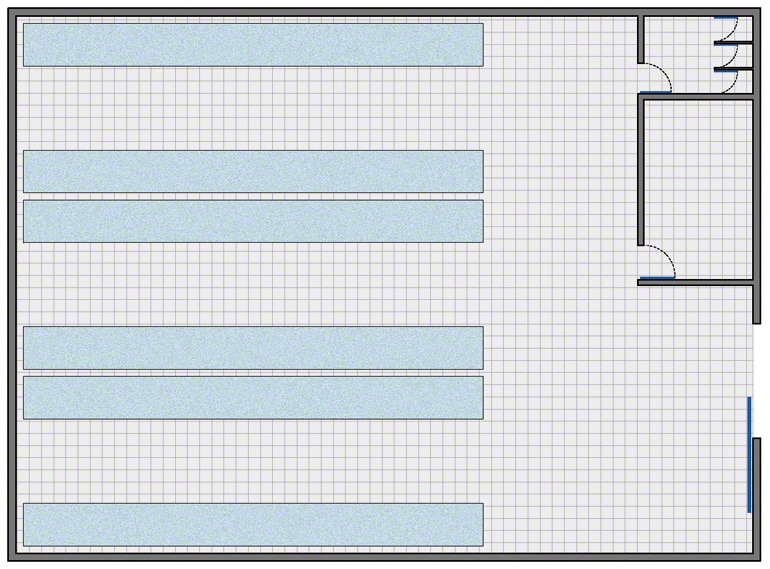 Warehouse with a very simple configuration: storage area, management area, changing rooms and bathrooms for personnel.