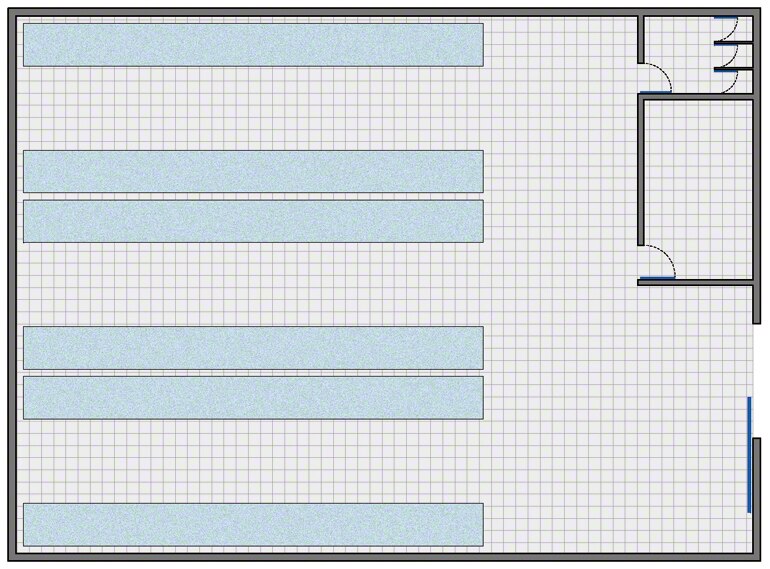 Warehouse with a very simple configuration: storage area, management area, changing rooms and bathrooms for personnel.