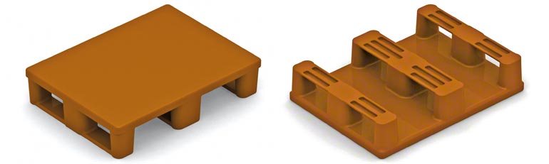 This is the half plastic pallet. The same precautions must be taken as for wooden pallets. Care must be taken with the strength of the lower skids.