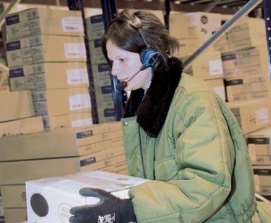 This voice picking system is used in an automated logistics centre