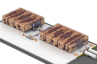 The automatic Pallet Shuttle technology allows the warehouse to have several bays through an aisle with transfer car The automatic Pallet Shuttle technology allows the warehouse to have several bays through an aisle with transfer car