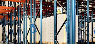 Frames and beams make up the racking in which the pallets are stored