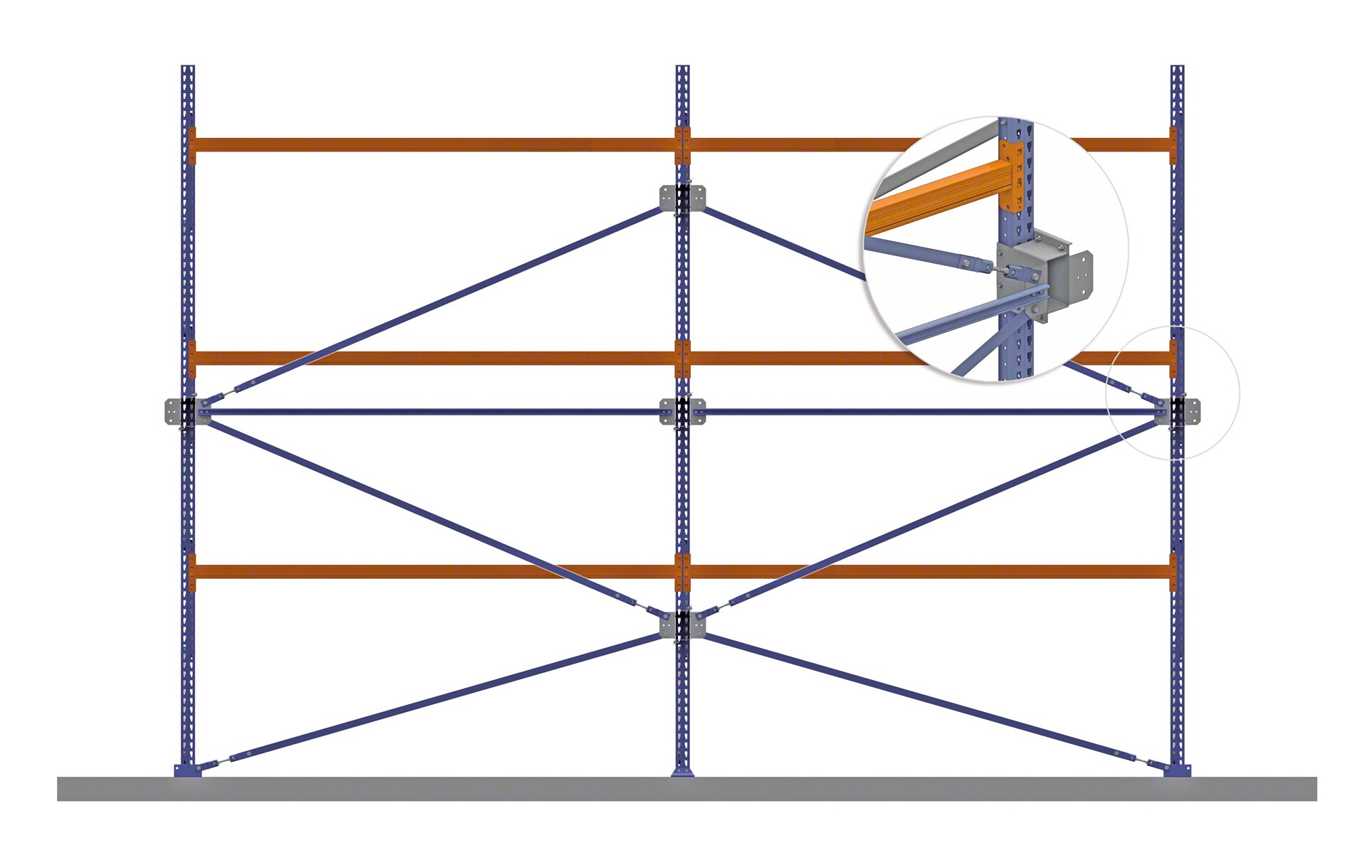 Braces reinforce the pallet rack’s structure