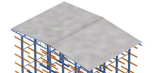 Roofing protects the racks and the loads in outdoor cantilever systems