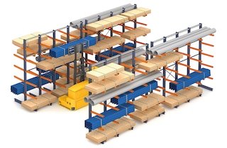 Mecalux cantilever racking is ideal for pipes, profiles and wooden boards Mecalux cantilever racking is ideal for pipes, profiles and wooden boards