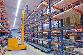 Cantilever racking is especially suitable for storing pipes