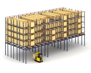 In warehouses with limited space, the Pallet Shuttle system can be installed on a mezzanine floor to maximise the surface