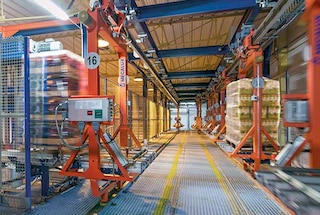 Electrified monorail systems link the production lines with the warehouse