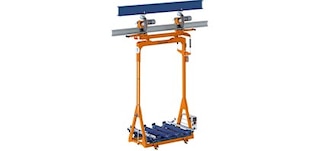 Overhead trolleys circulate along a rail mounted on the ceiling of the facility Overhead trolleys circulate along a rail mounted on the ceiling of the facility