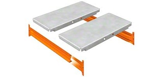 Galvanised shelves sit on the racking beams Galvanised shelves sit on the racking beams