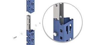 Frame splices connect two uprights vertically