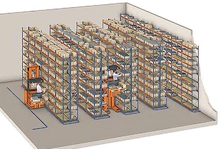 High-bay M7 heavy duty racks configured for use with order picker machines High-bay M7 heavy duty racks configured for use with order picker machines