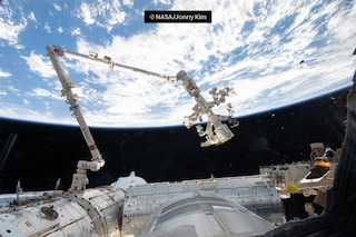 Photo taken by NASA astronaut Jonny Kim showing the Canadarm2 robotic arm