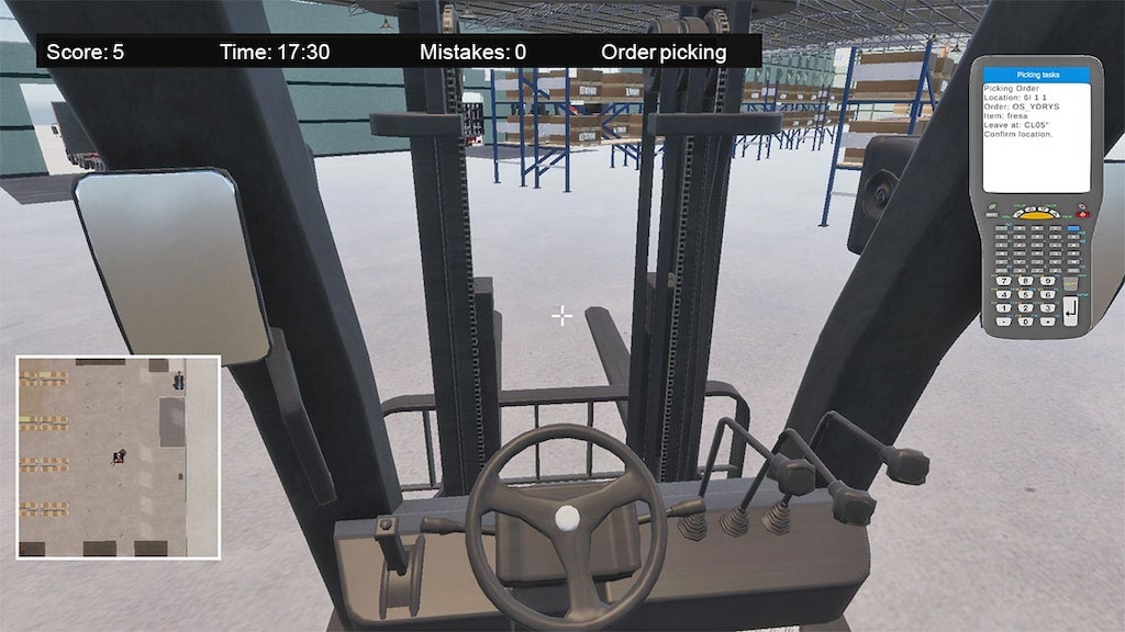 WarehouseGame Training players learn how to operate forklifts
