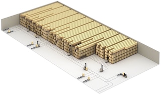 The Pallet Shuttle system can work with AGVs to fully-automate a warehouse