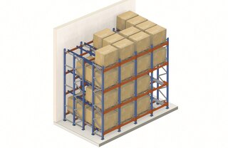 Push-back pallet racking is a high-density storage system offering access to goods from a single aisle