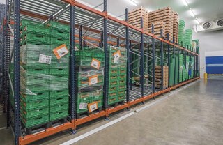 The push-back rack is ideal for freezer warehouses, as the carts are designed to withstand temperatures as low as -30 °C
