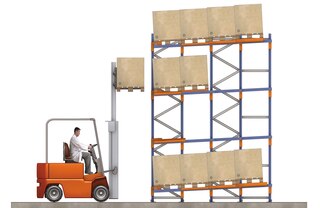 Push-back racking channels are slightly inclined to facilitate unloading operations