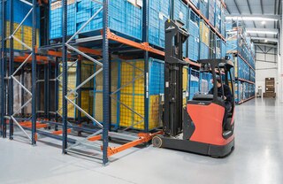 Push-back racking can store other types of unit loads including metal containers