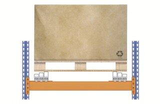 In the configuration with carts, the pallets are supported on the carts except for the last one, which rests on the rails