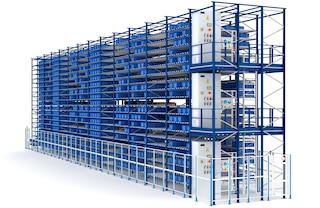 The rear of the automated bin storage system provides safe access for maintenance tasks