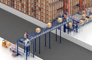 Vertical conveyors can also be used to connect separate warehouses through raised tunnels