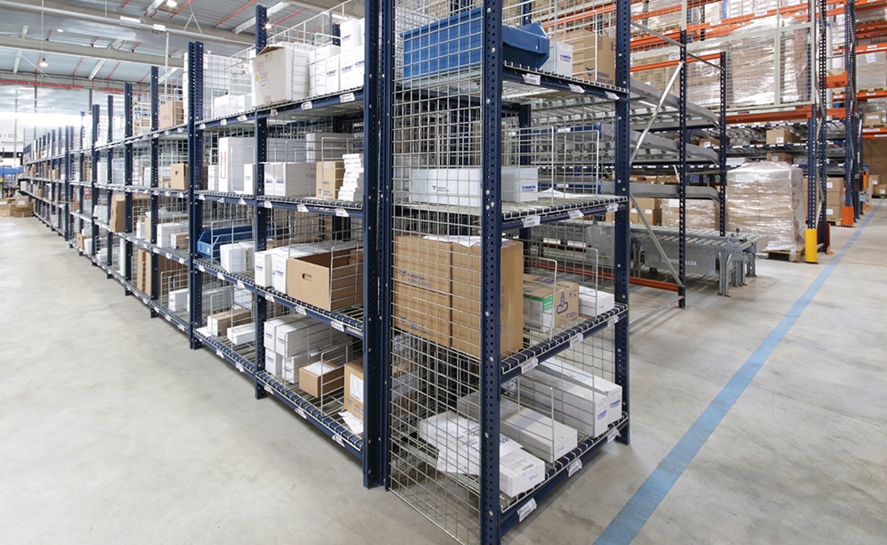 Light-duty shelving was also set up, separated by levels, for low turnover and small sized products