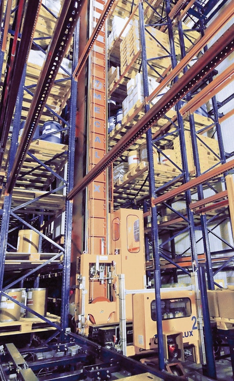 The installation consists of two 58.7 m aisles with double-deep racking and two stacker cranes single-mast