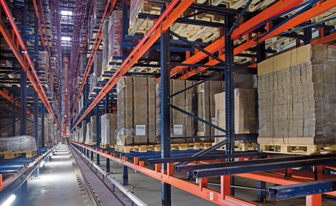 An automated clad-rack warehouse with a capacity to store more than 6,300 pallets in two working aisles